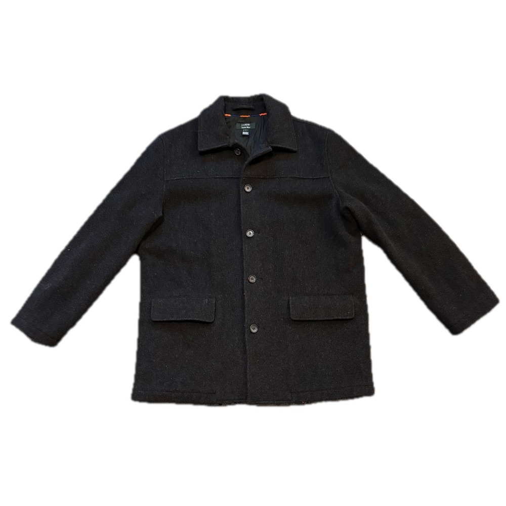 J.Crew Mens Italian Wool Blend Car Coat Charcoal Gray Button Front Large L